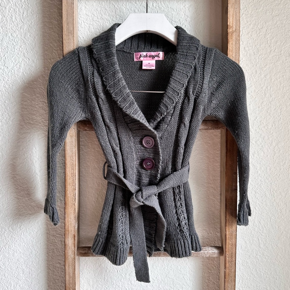 Pink Angel Grey Belted Cardigan Sweater sz: 3T